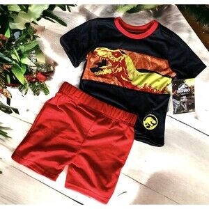 Jurassic World Boys 2T Shirt & Shorts Dinosaur Outfit Set Universal Studios New